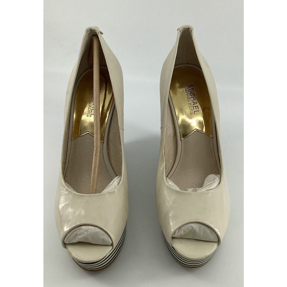 Michael Michael Kors Heels Womens 9 M Peep Toe Wedge Pumps Beige Leather Slip On
